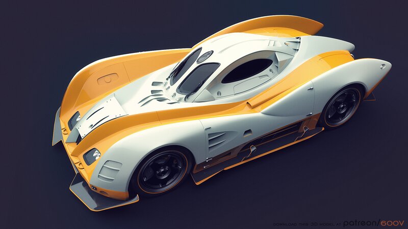 Futuristic Race Car — White, Dramatic, 3d Render, Wings, Windows
