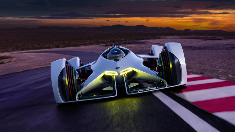 Futuristic Race Car — White, Dramatic, Sunset, 3d Render