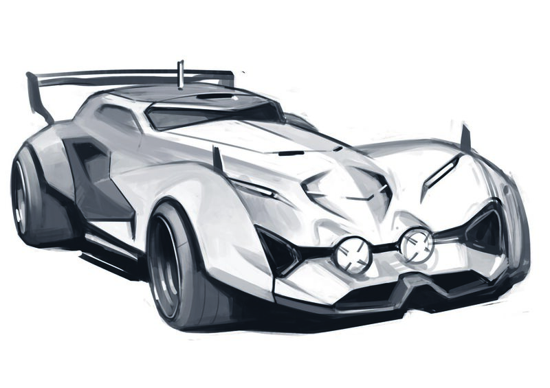 Futuristic Race Car — White, Dynamic