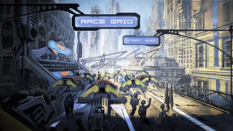 Futuristic race grid scene