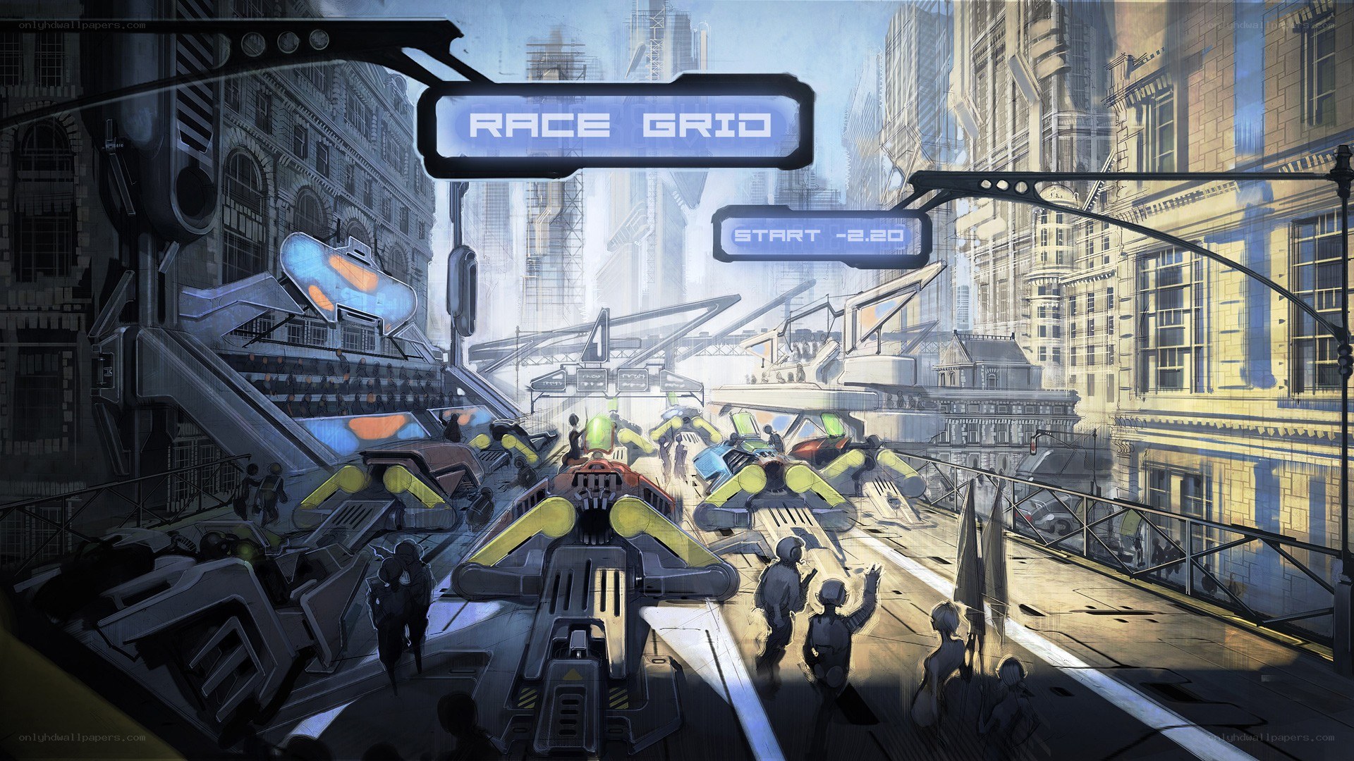 Futuristic race grid scene