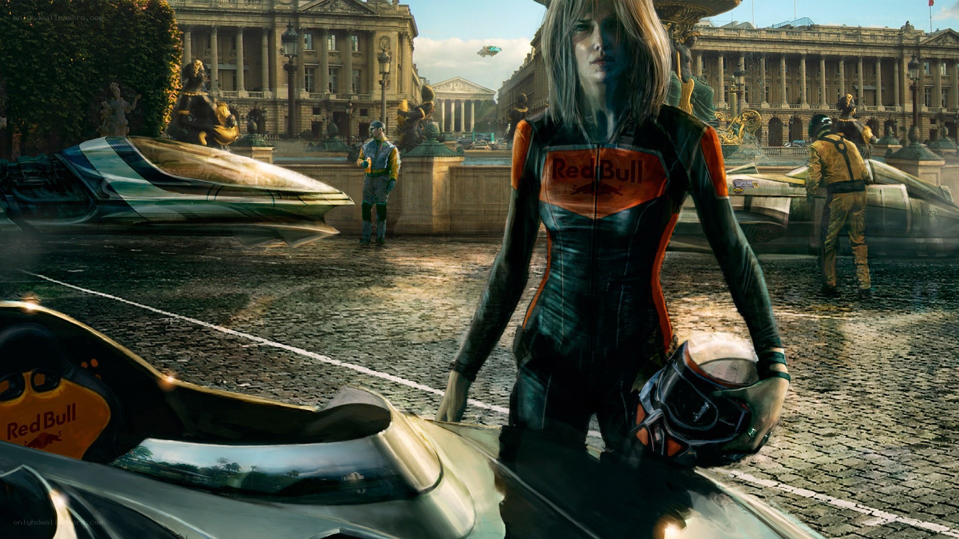futuristic race in a city