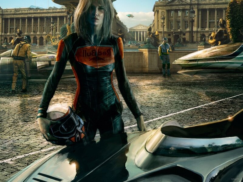 futuristic racer in city