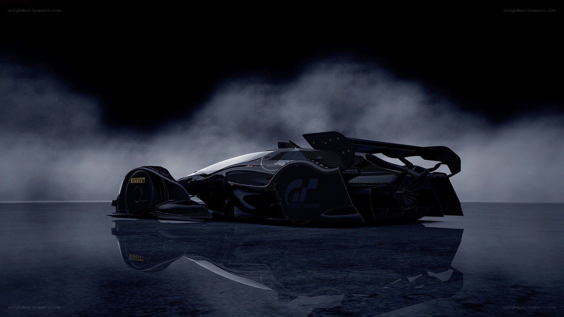 Futuristic racing car in mist