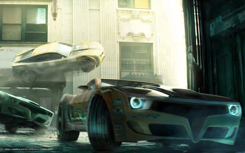 Futuristic racing cars in action