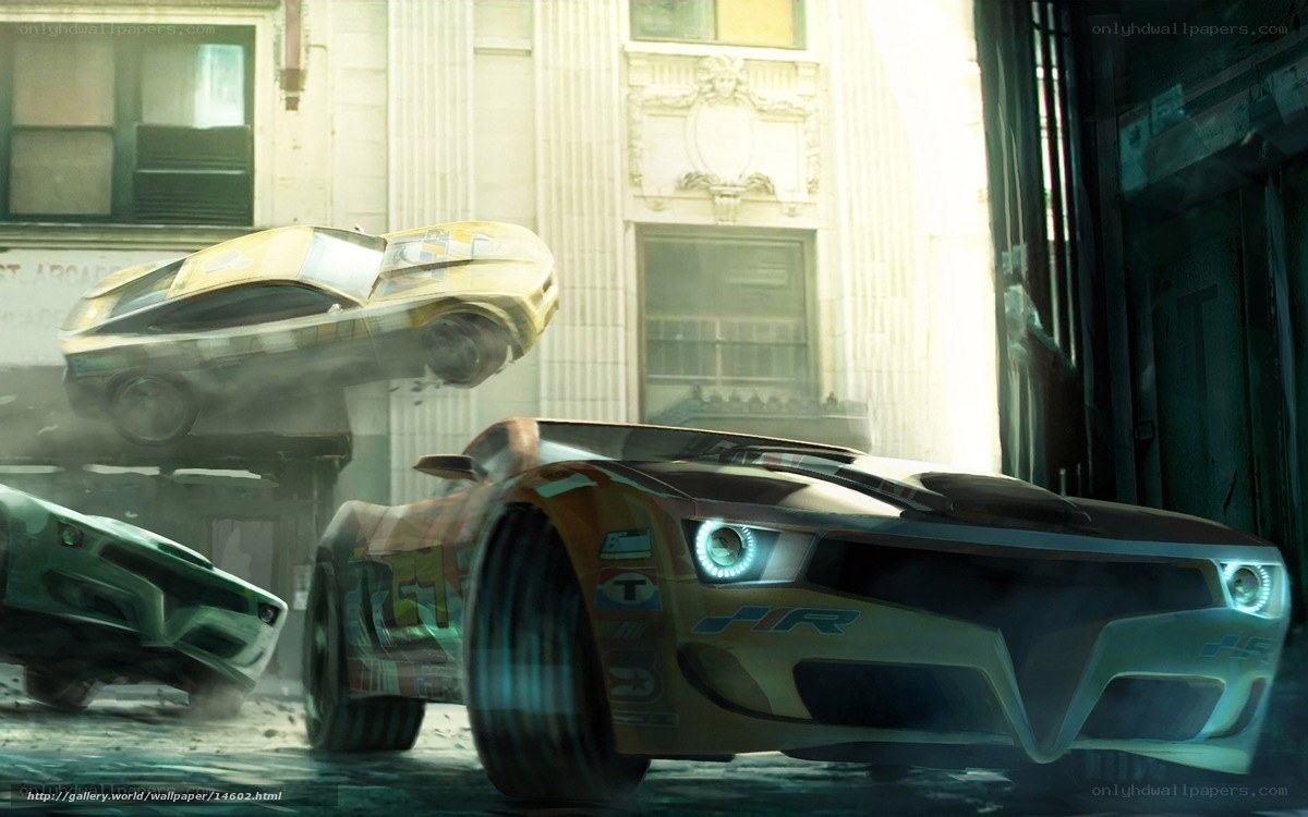 Futuristic racing cars in action