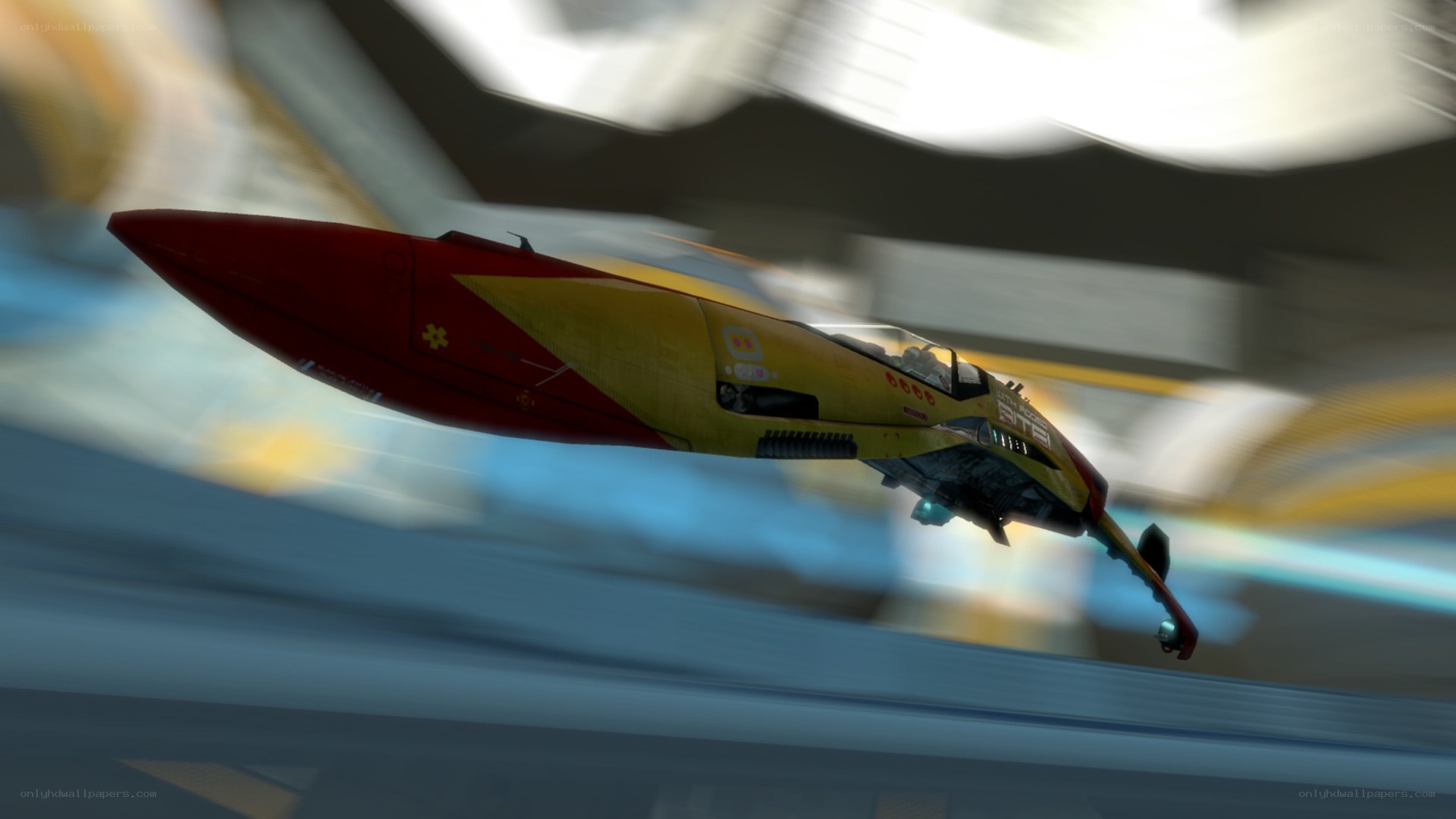 futuristic racing craft in motion