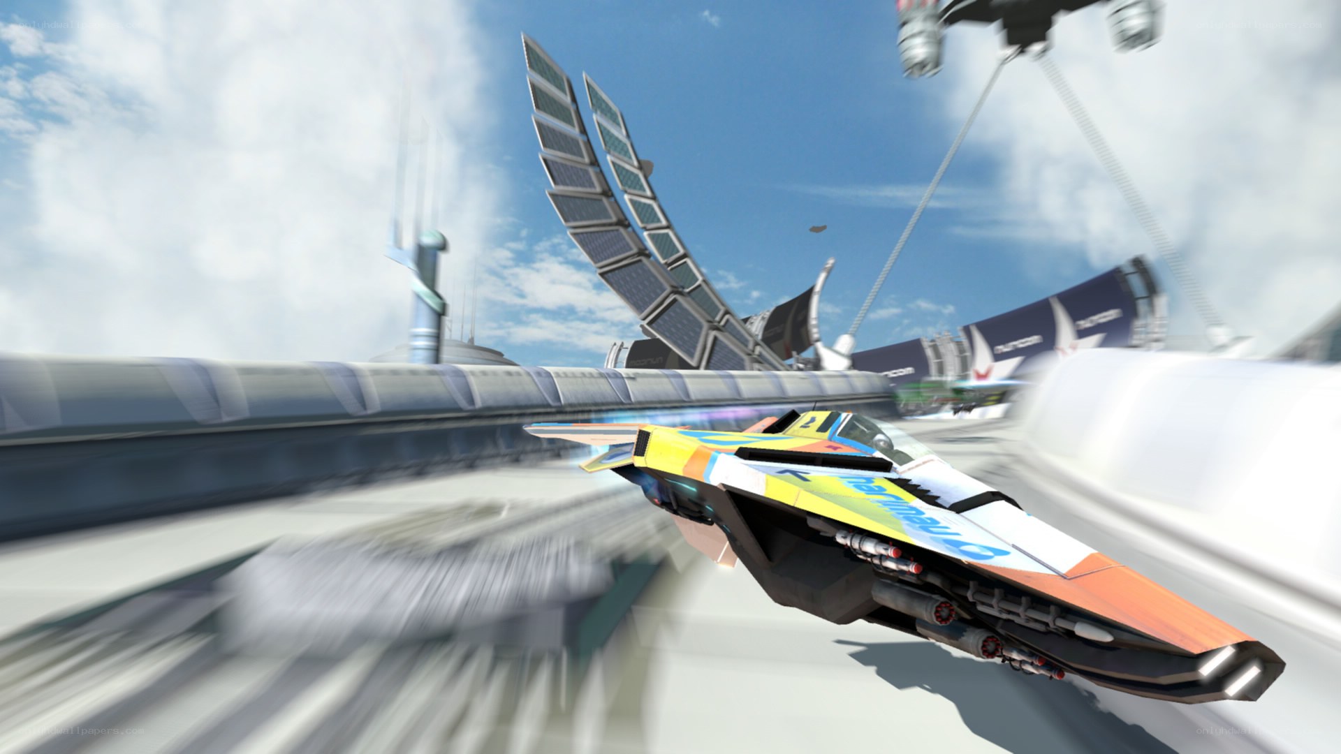 futuristic racing craft in motion