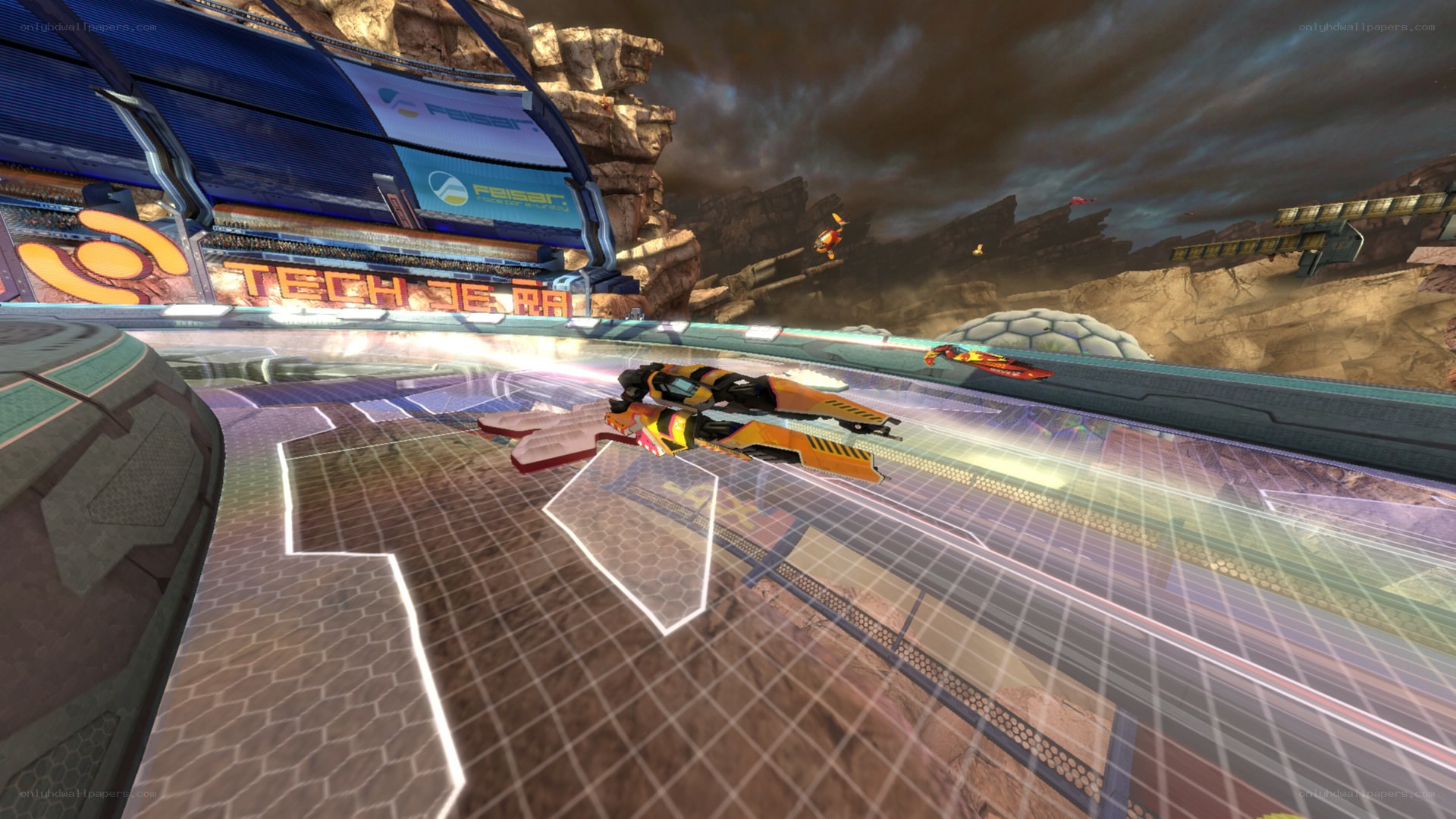 futuristic racing game scene