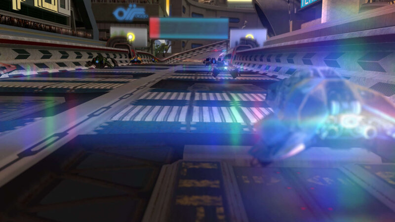 Futuristic racing game scene