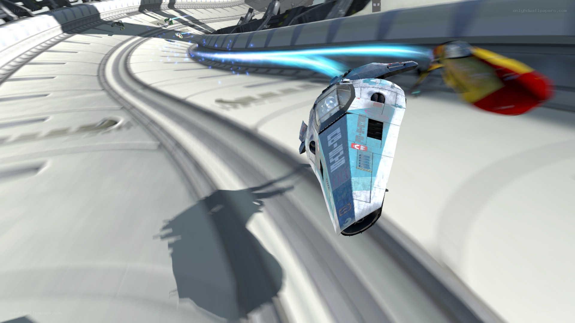Futuristic racing game scene