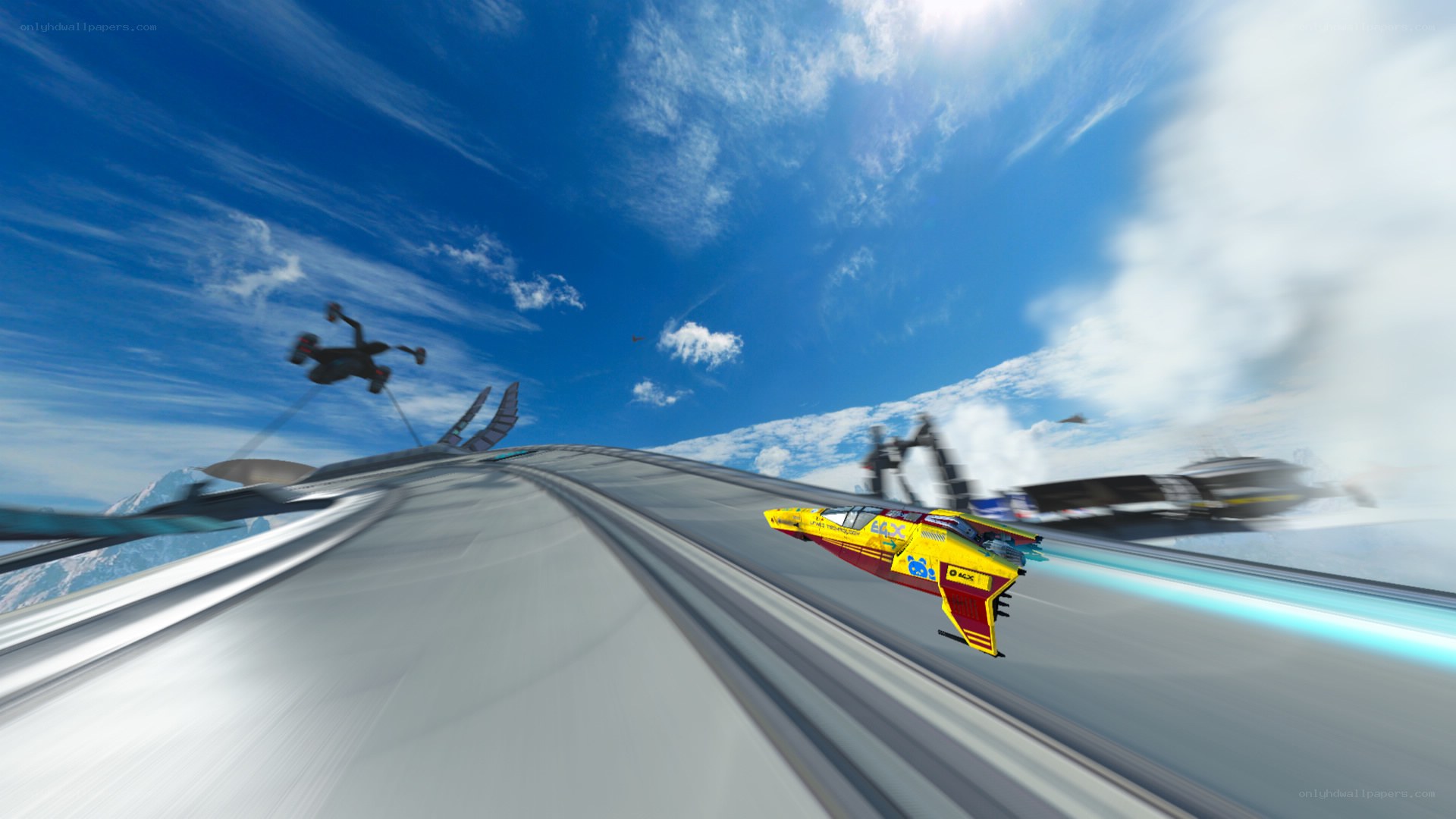 futuristic racing on a sky track