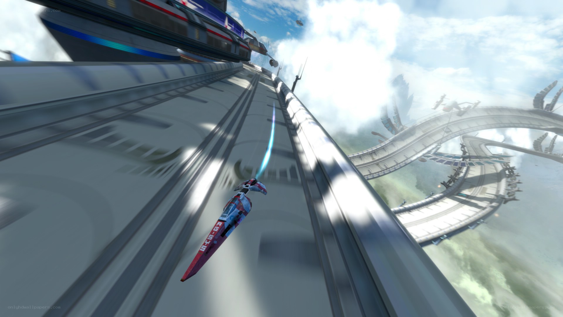 futuristic racing on a sky track