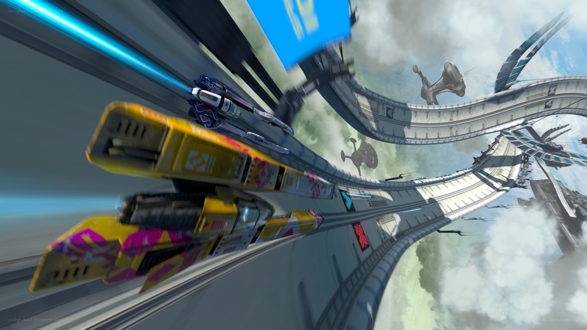 futuristic racing on a sky track