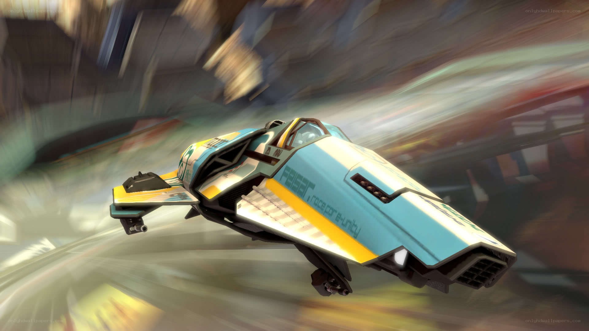 futuristic racing pod in motion