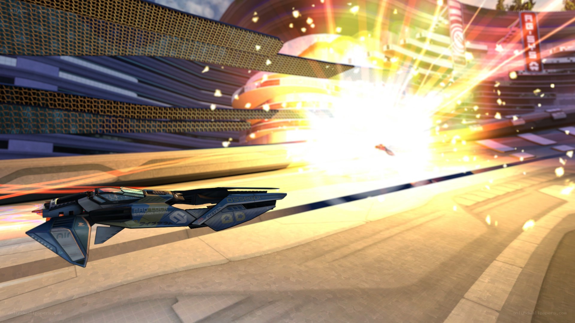 futuristic racing ship in action