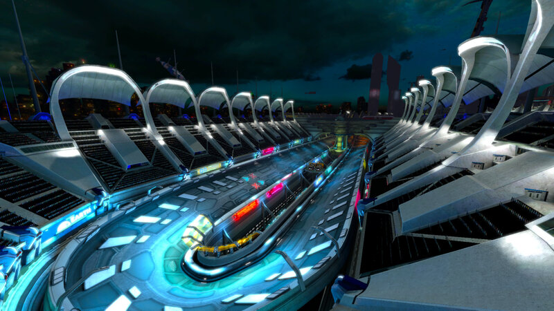 futuristic racing stadium at night
