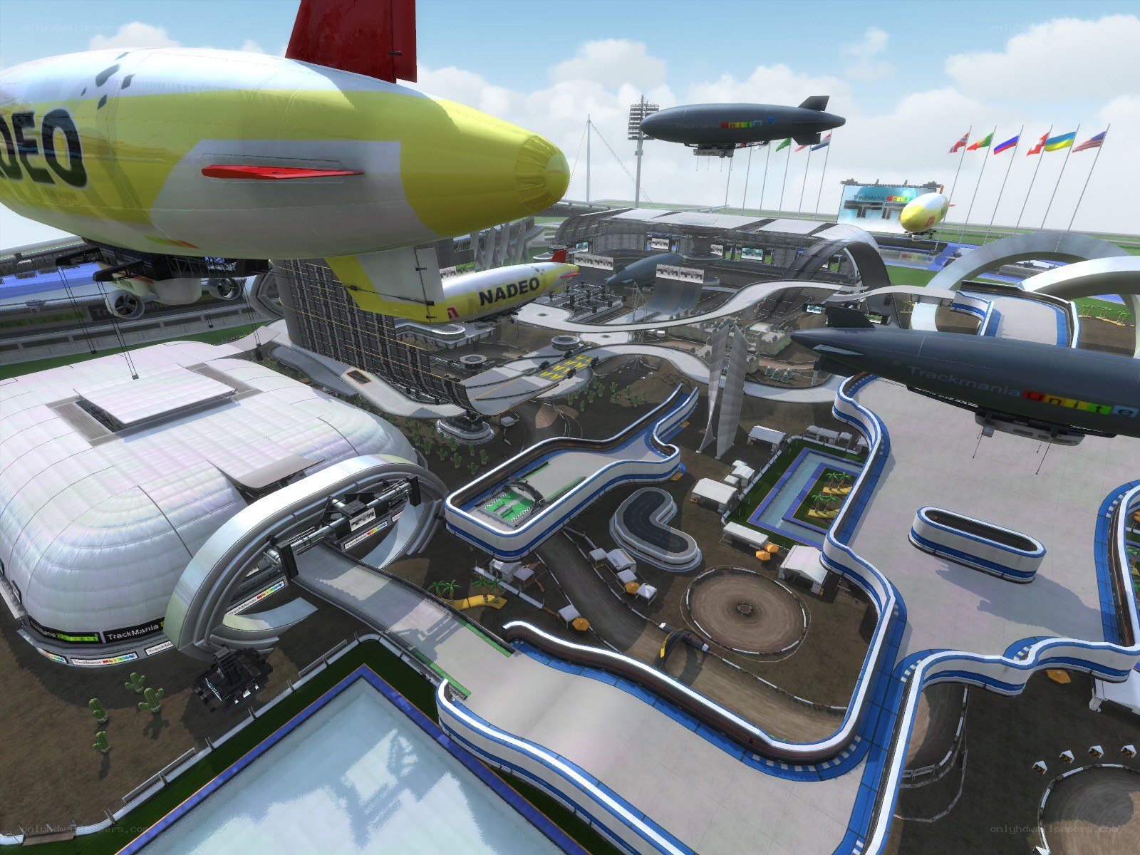 futuristic racing track with airships