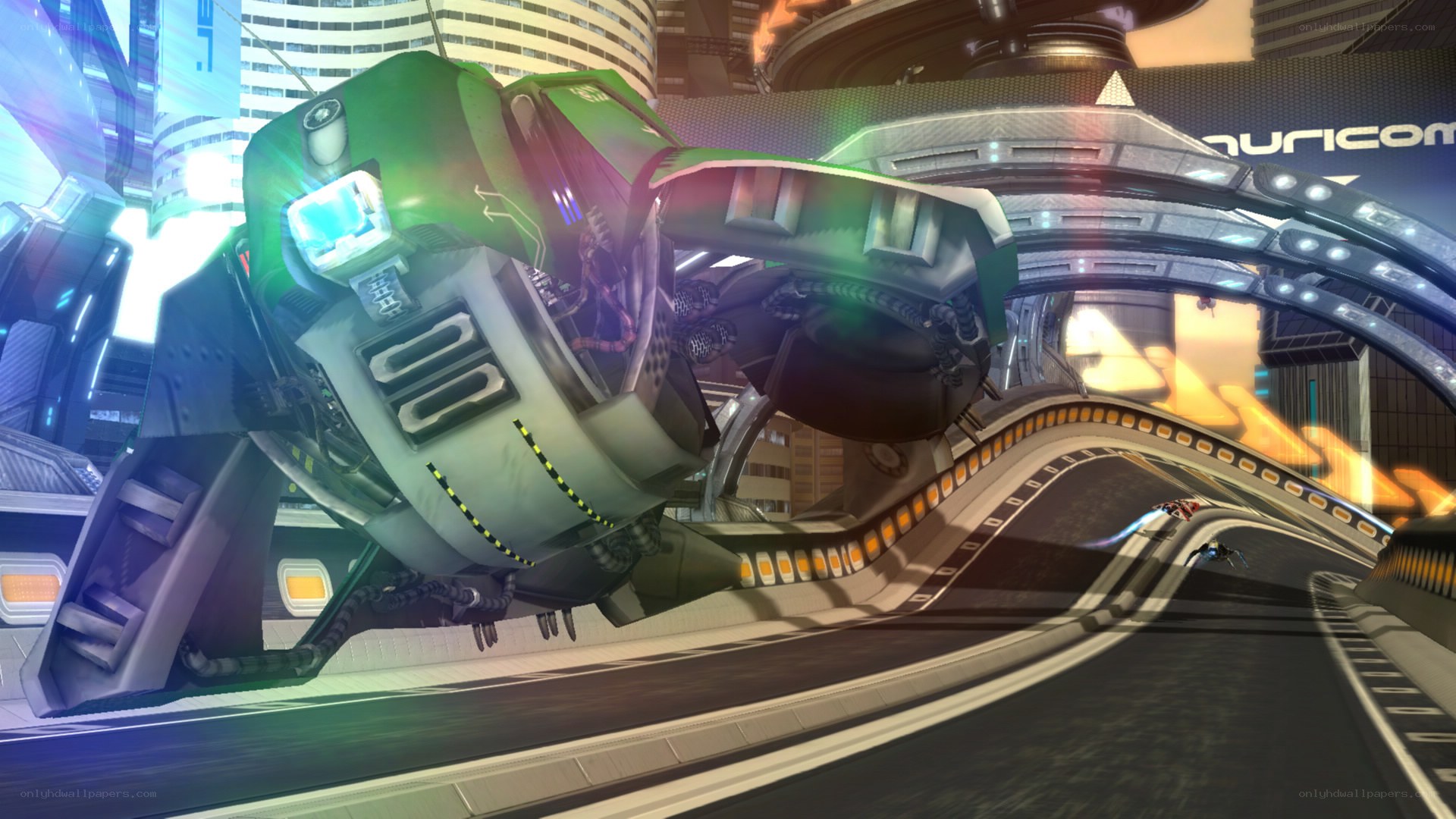futuristic racing vehicle in city