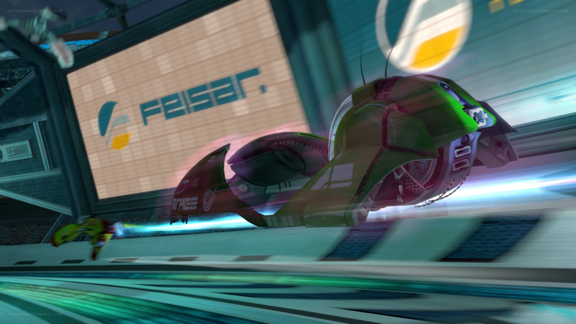 futuristic racing vehicle in motion