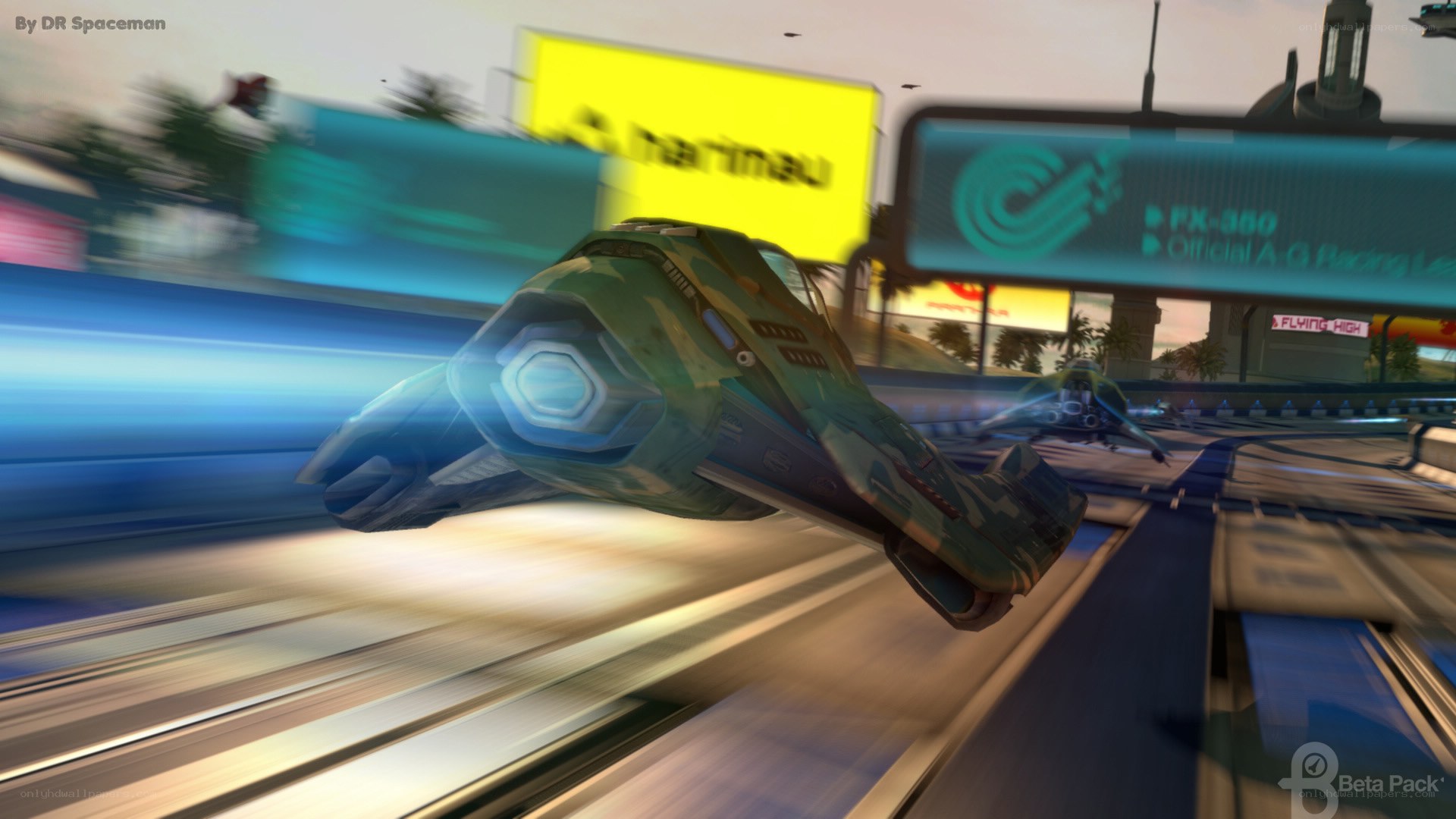 futuristic racing vehicle in motion