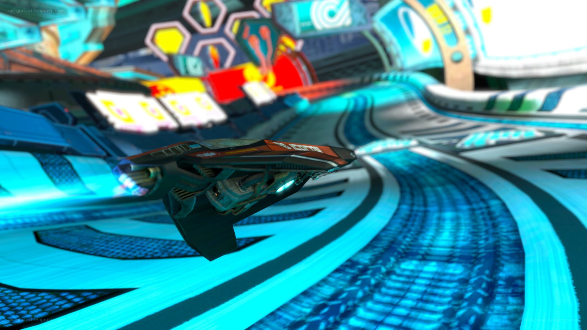 futuristic racing vehicle in motion