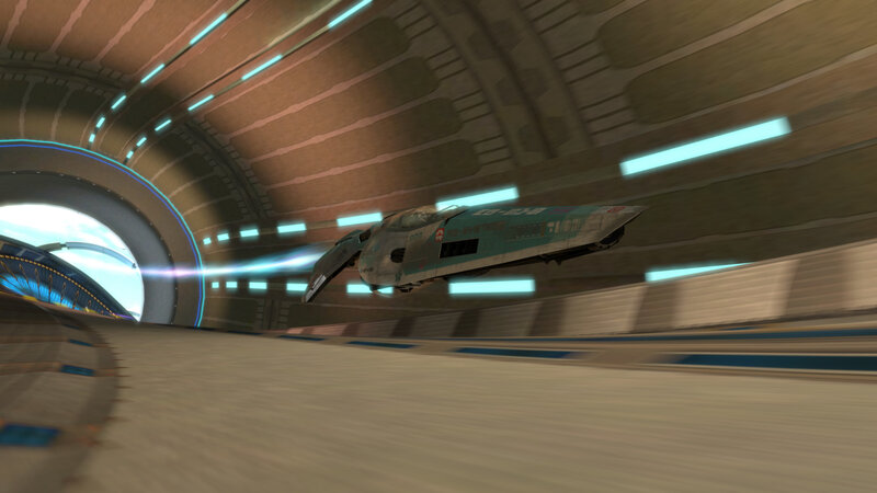 futuristic racing vehicle in tunnel