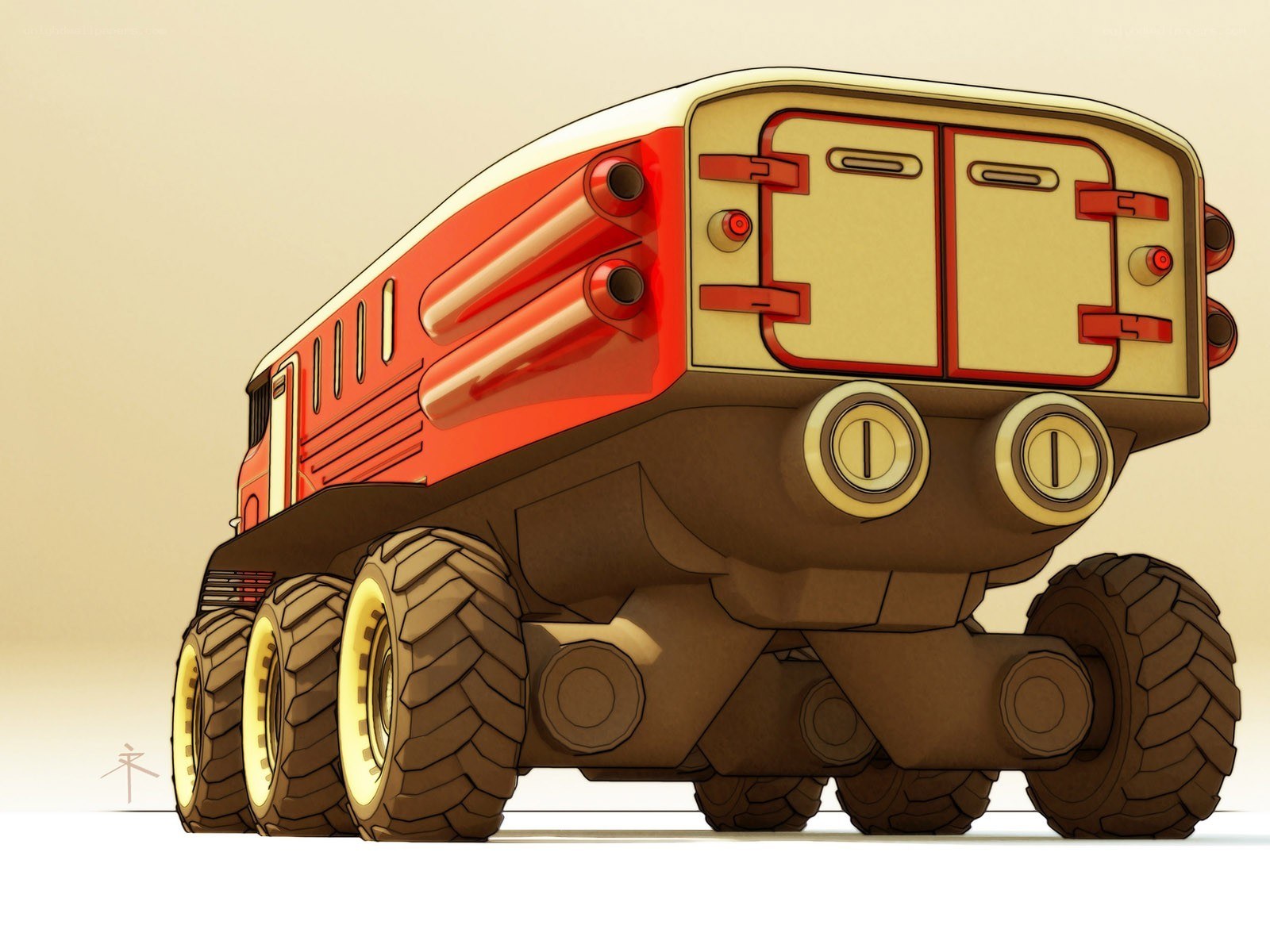 futuristic red and beige vehicle