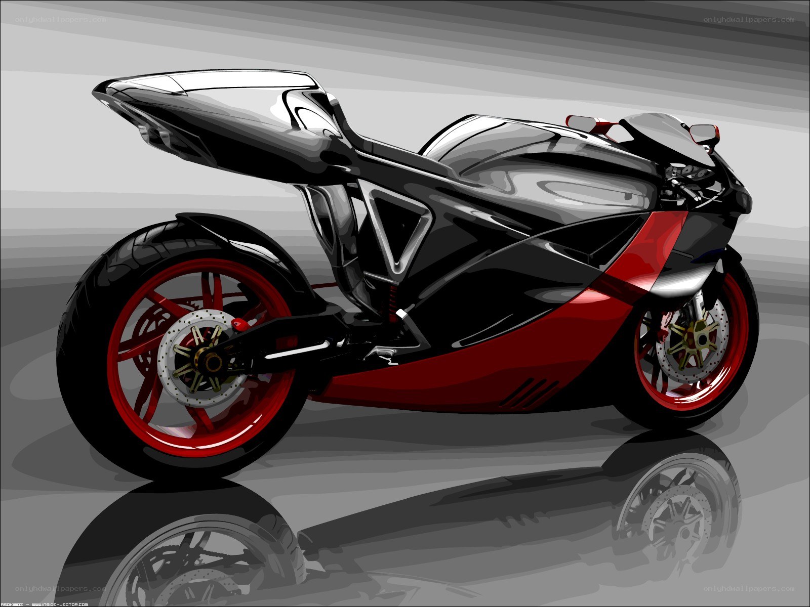 futuristic red and black motorcycle