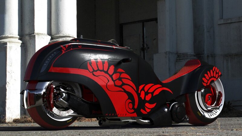 futuristic red and black motorcycle