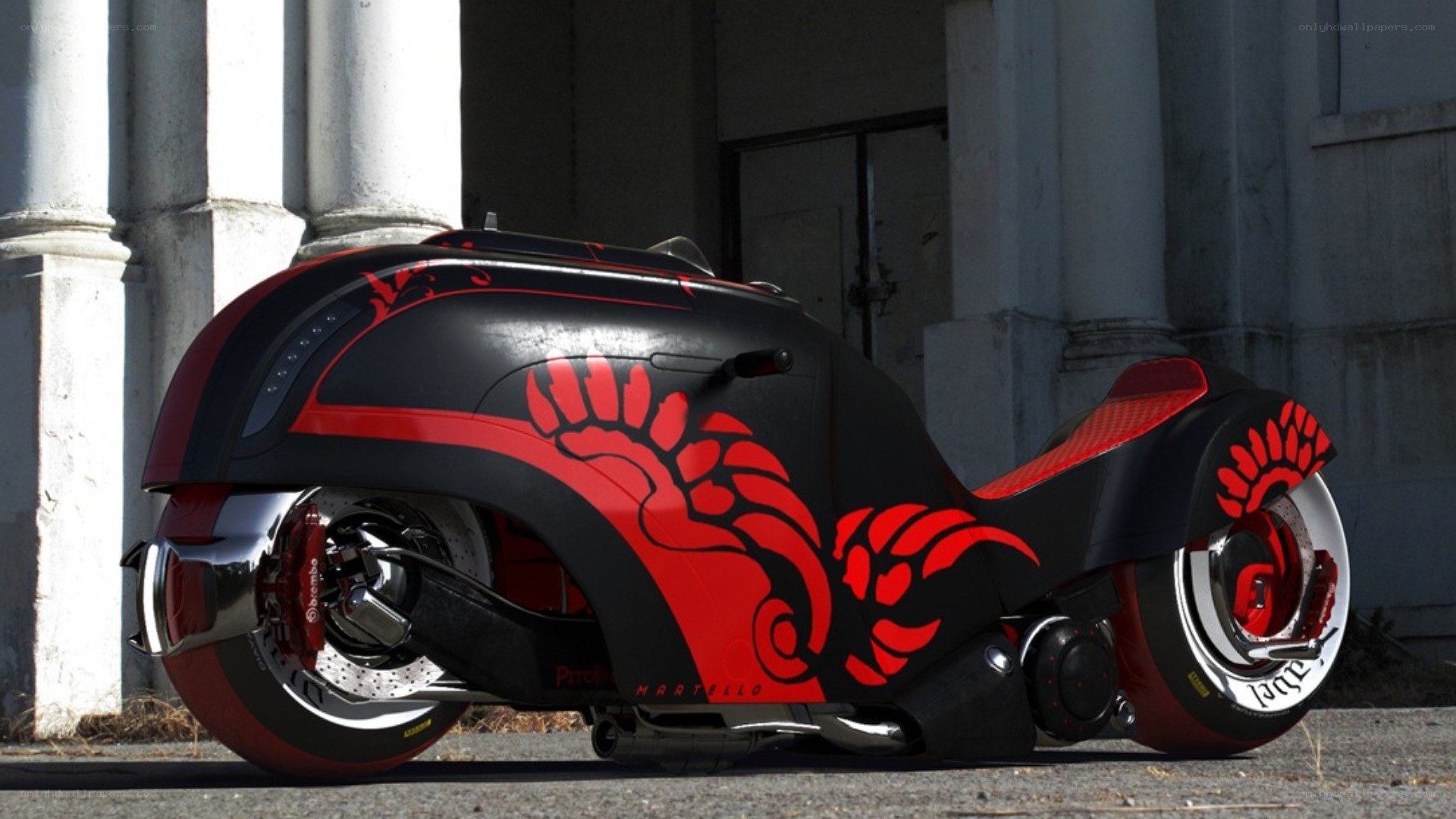 futuristic red and black motorcycle