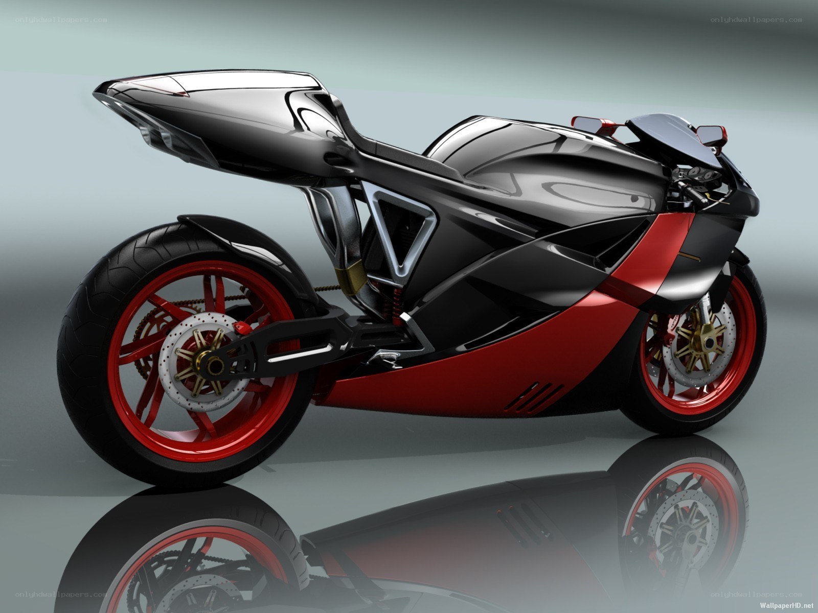futuristic red and black motorcycle