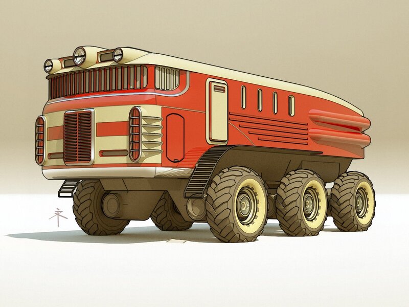 futuristic red and cream vehicle
