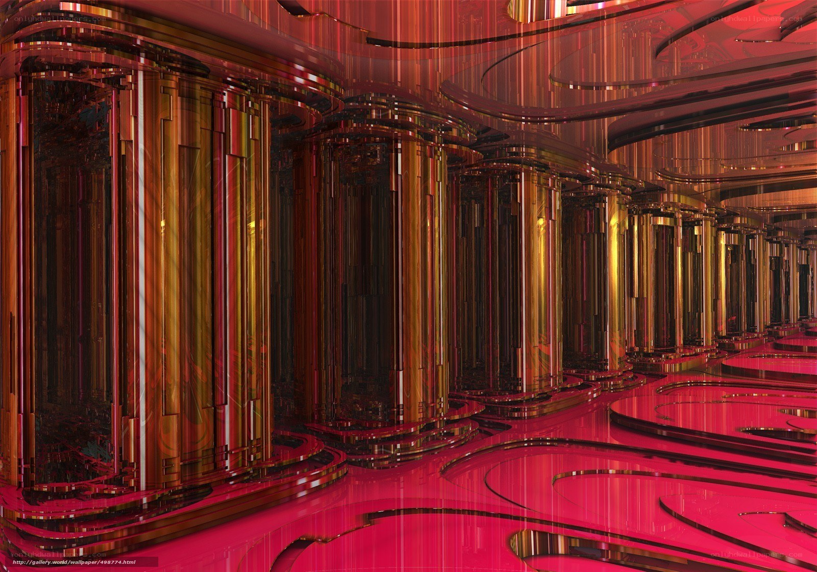 Futuristic red and gold corridor