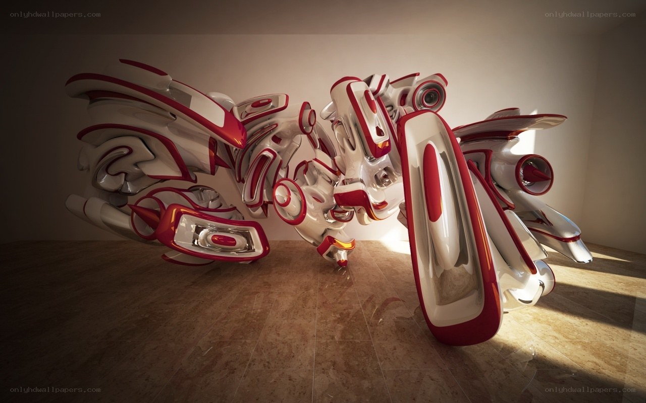 futuristic red and white sculpture