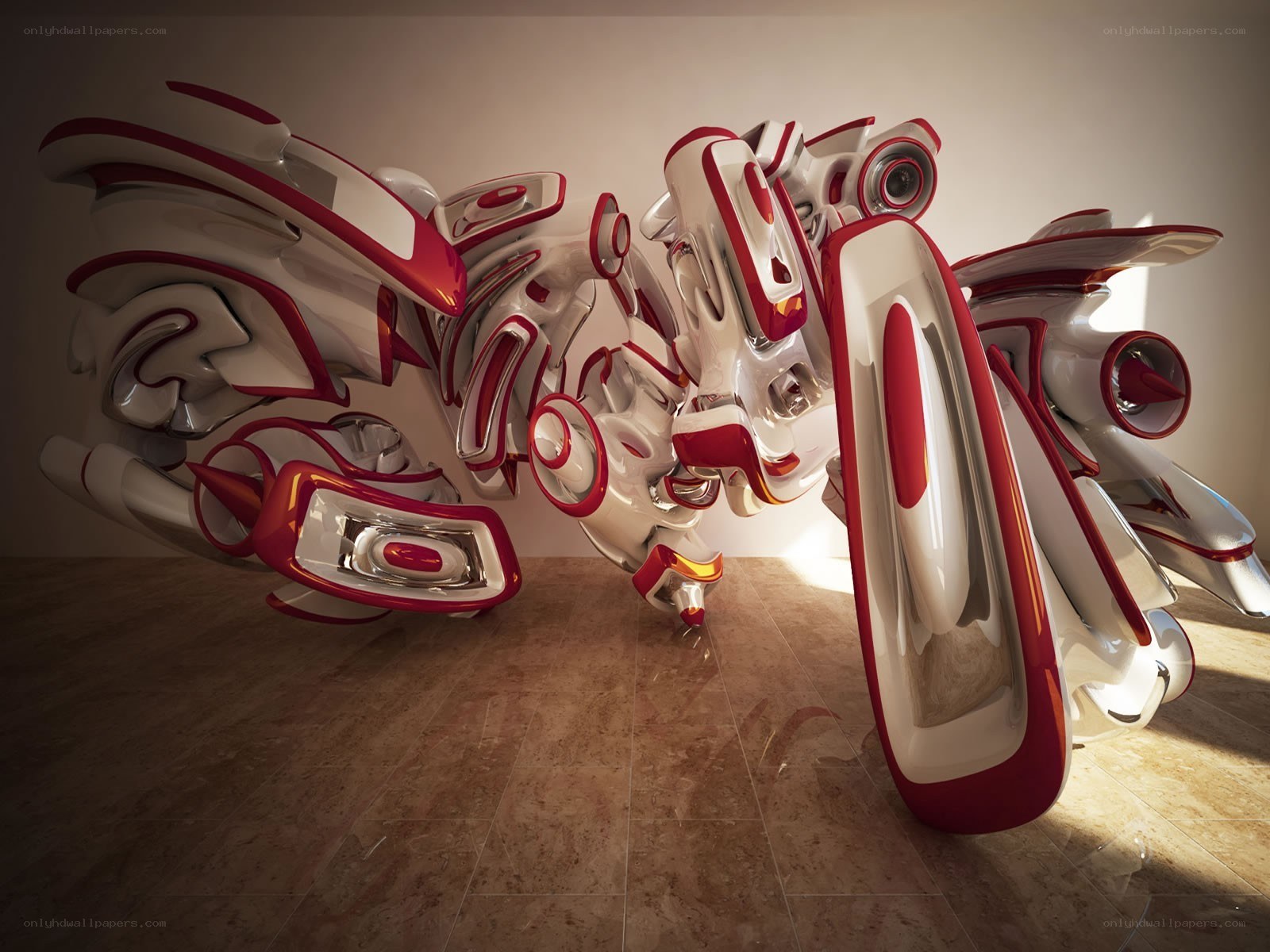 futuristic red and white sculpture