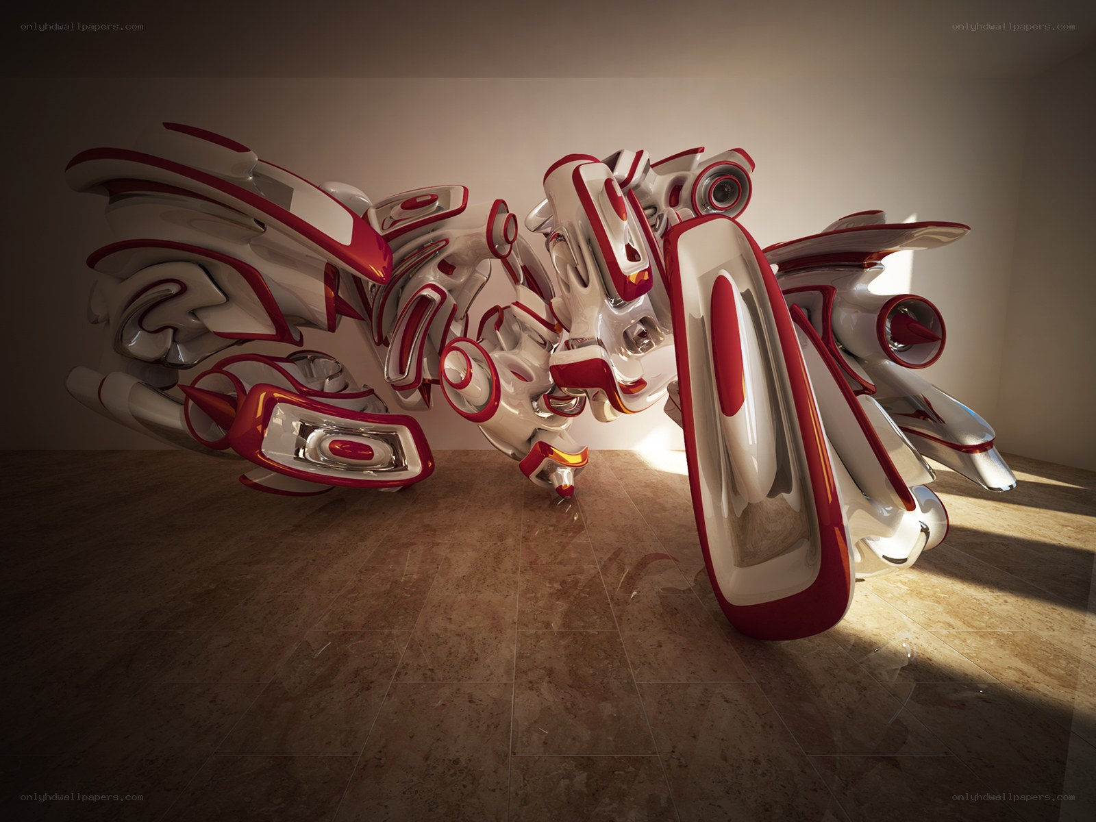 futuristic red and white sculpture