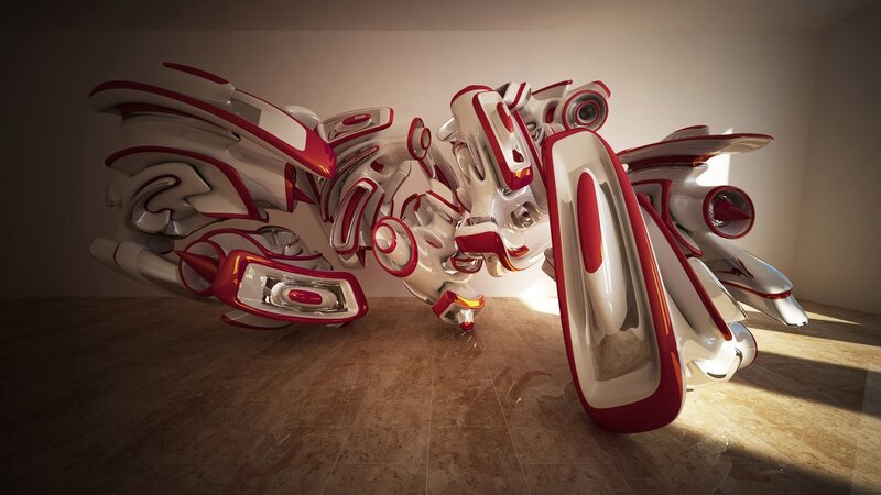 Futuristic Red and White Sculpture — Dramatic