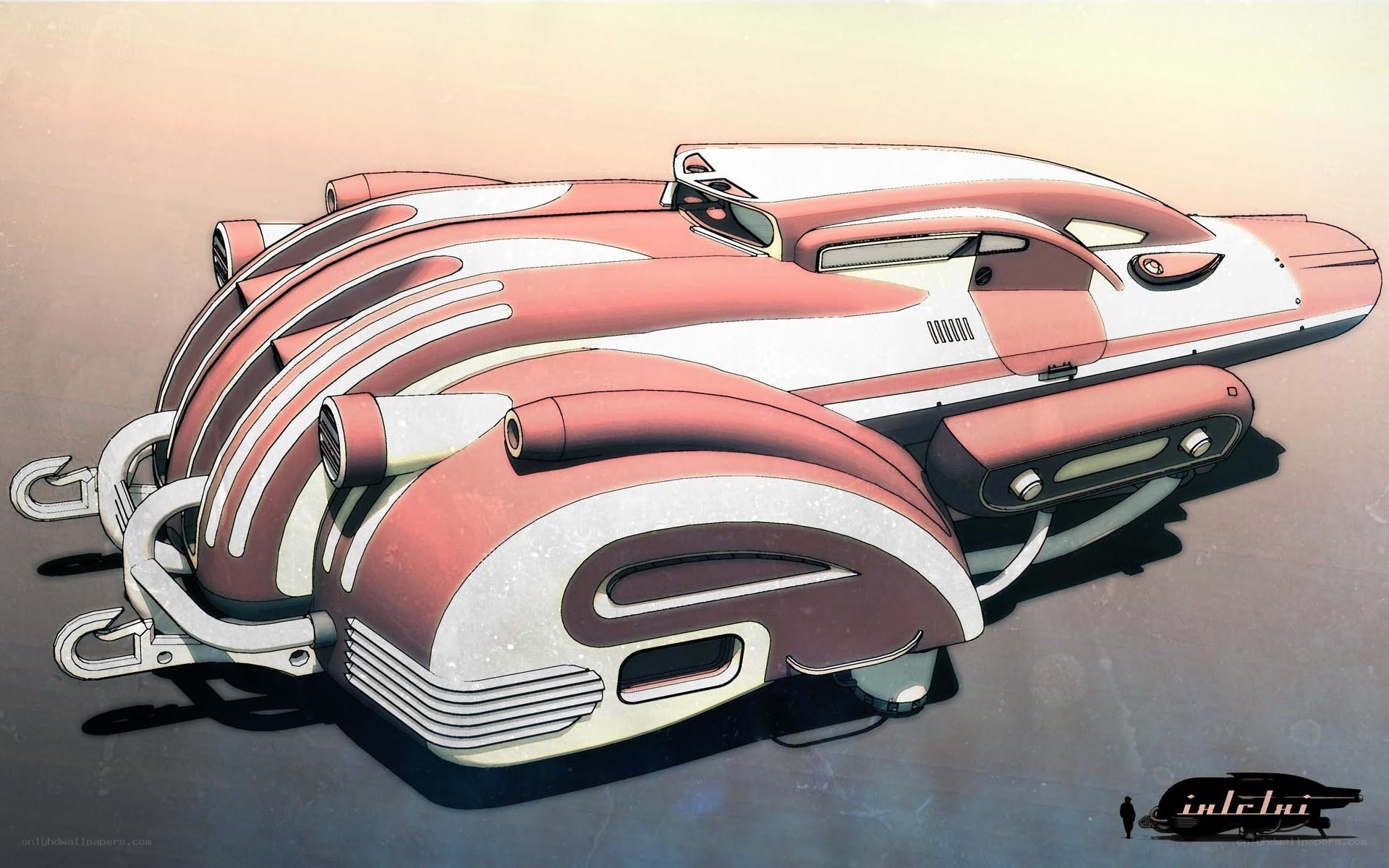 futuristic red and white vehicle
