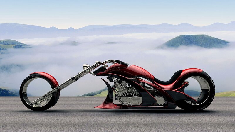 futuristic red chopper motorcycle