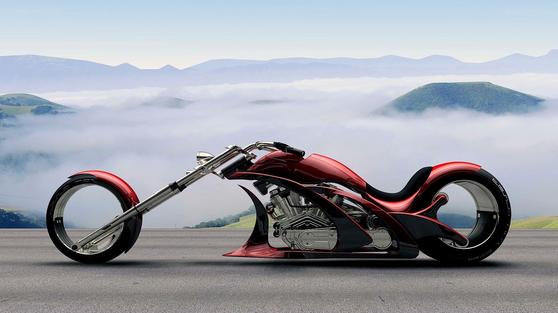 futuristic red chopper motorcycle