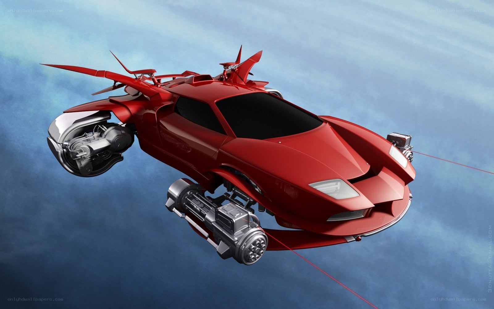 futuristic red flying car
