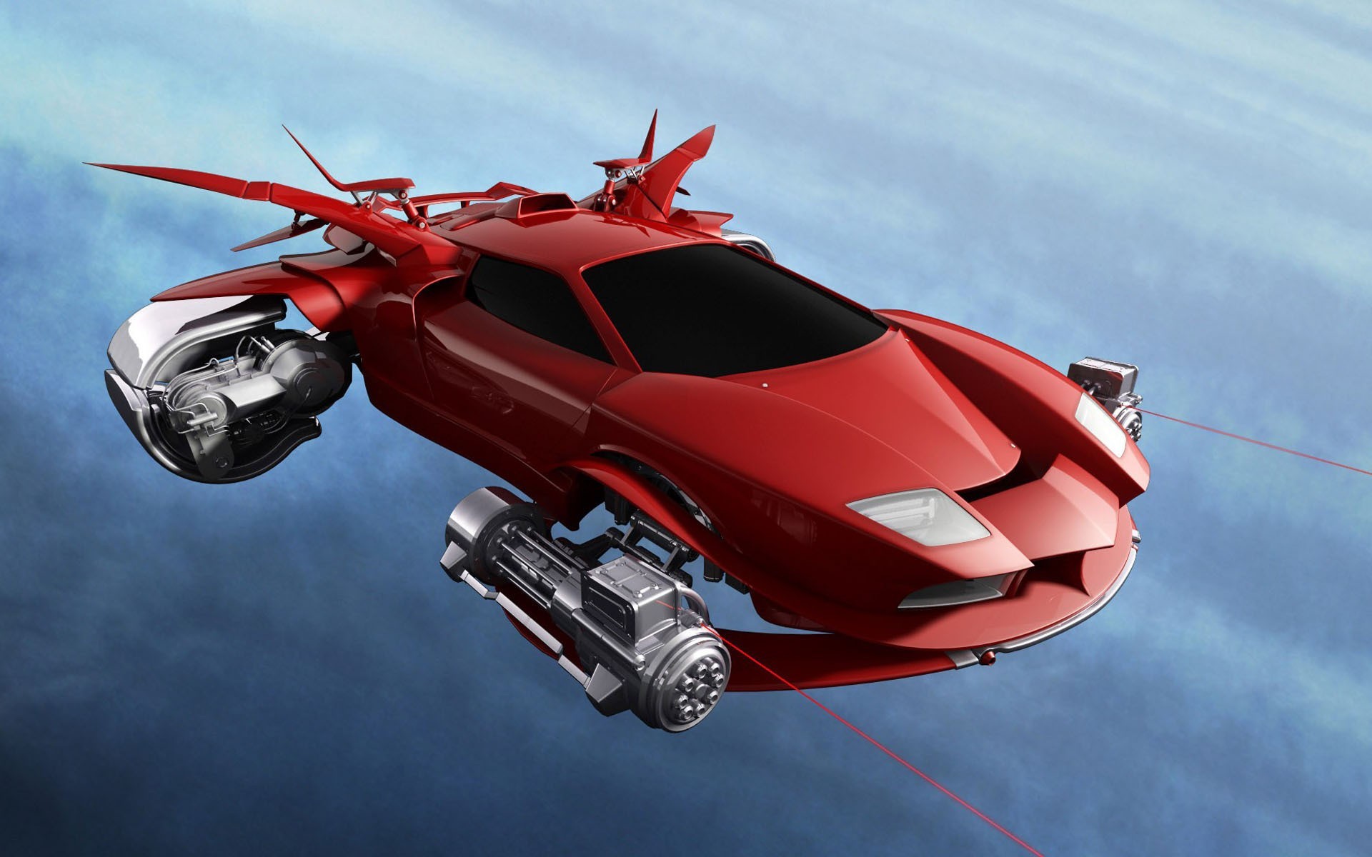 futuristic red flying car