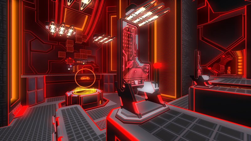 futuristic red-lit control room