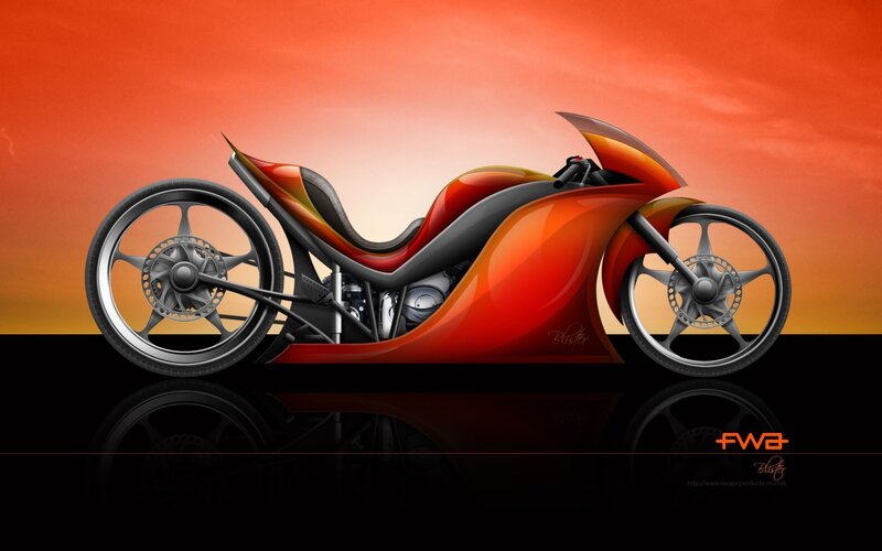 Futuristic Red Motorcycle — Dramatic, Sunset