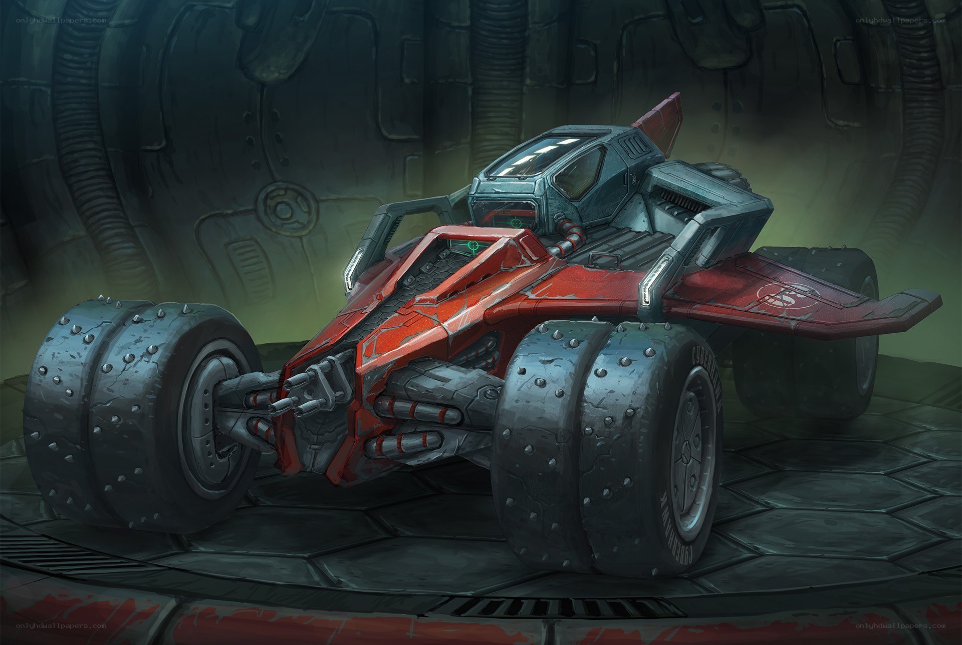 futuristic red racing vehicle