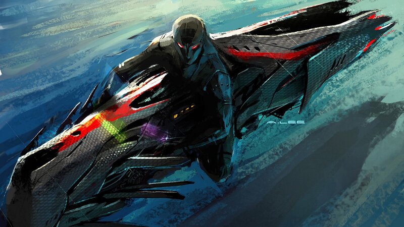 futuristic rider on a high-speed vehicle