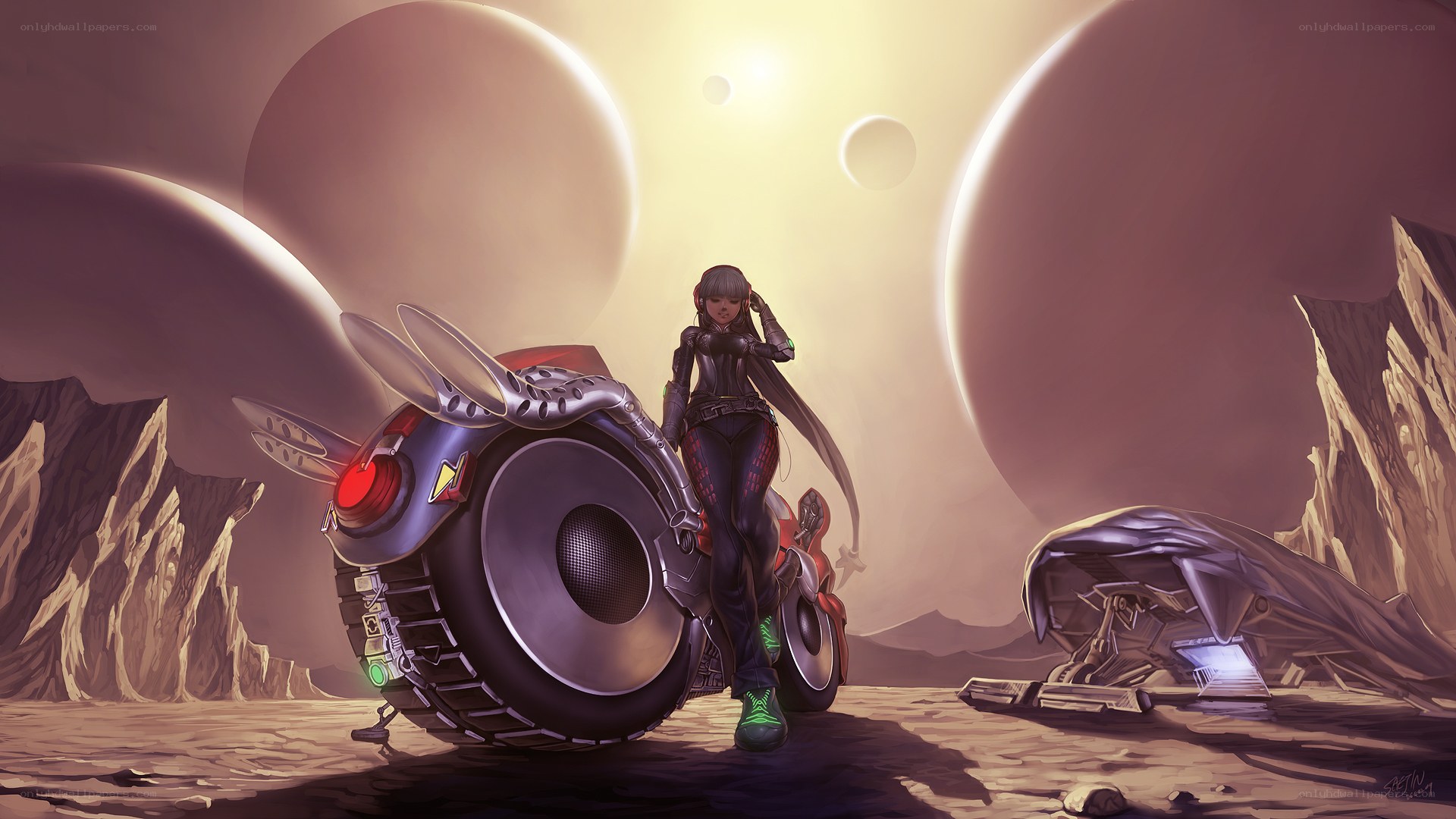 Futuristic rider on alien planet