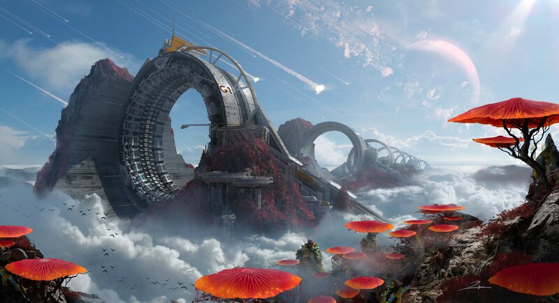 Futuristic Ring Structure — Red