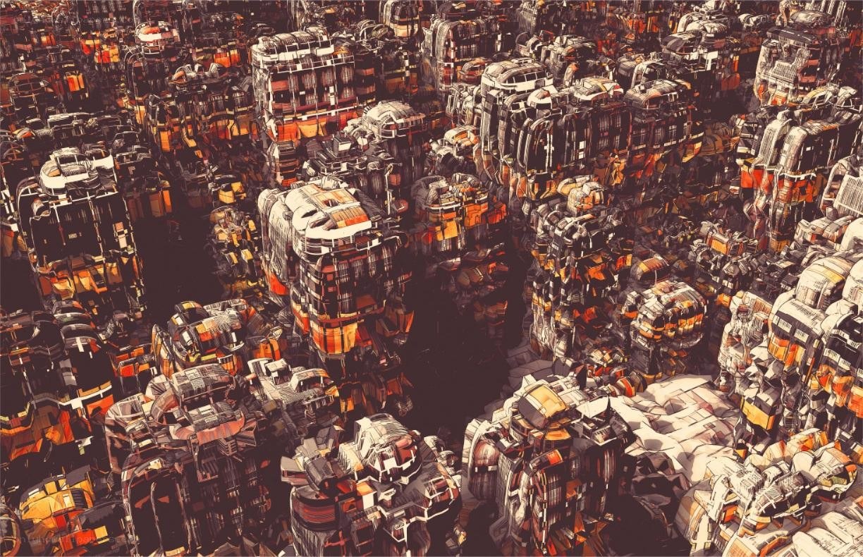 futuristic robot cityscape